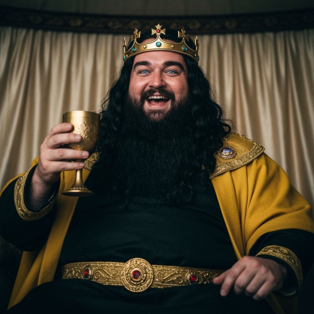 Fat Medieval King Laughing in Tent