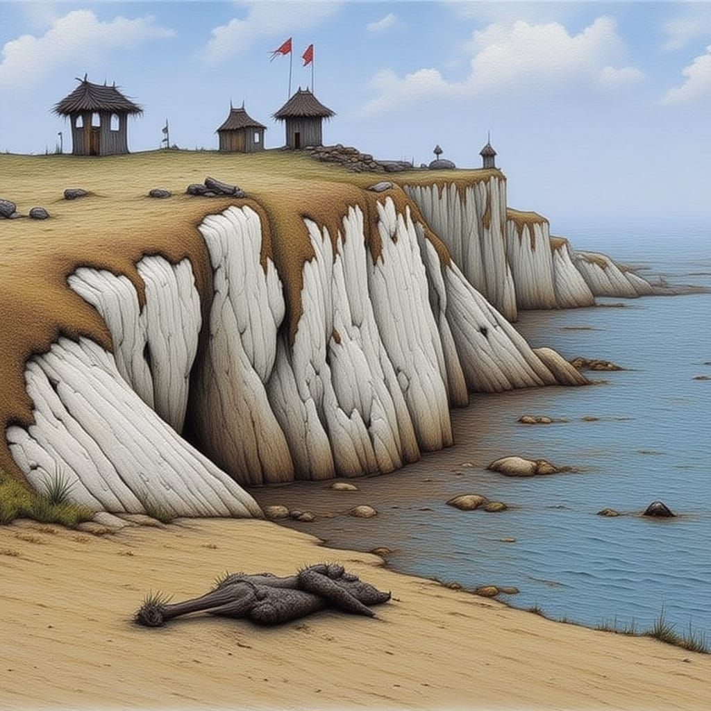 Warrior Woman Falls Down Sandy Cliff