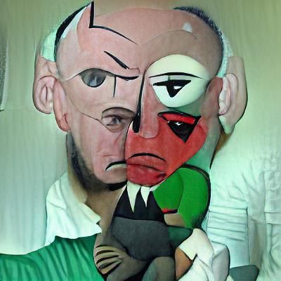 Green Devil Puppet in Cubist Style