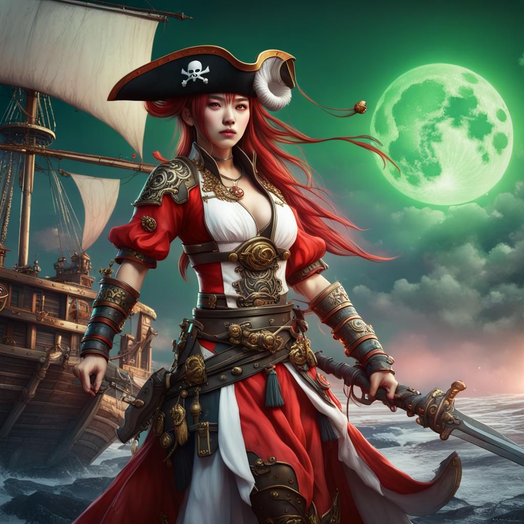 Space Pirate Girl Warrior on Red Moon