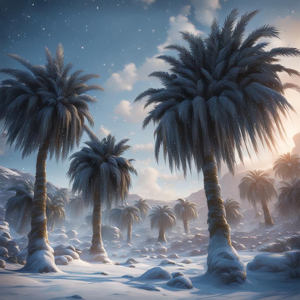 Palm Trees Under Snow: Detailed Matte Painting