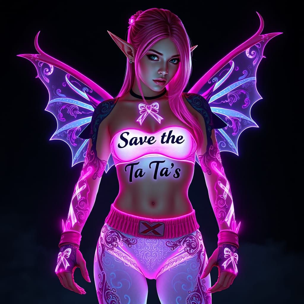 Pink-Haired Elf with Bioluminescent Boxing Outfit