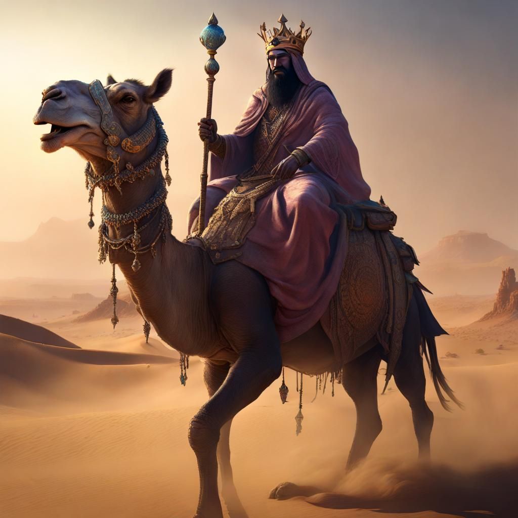 King Paimon Rides in the Desert, Fantasy Art