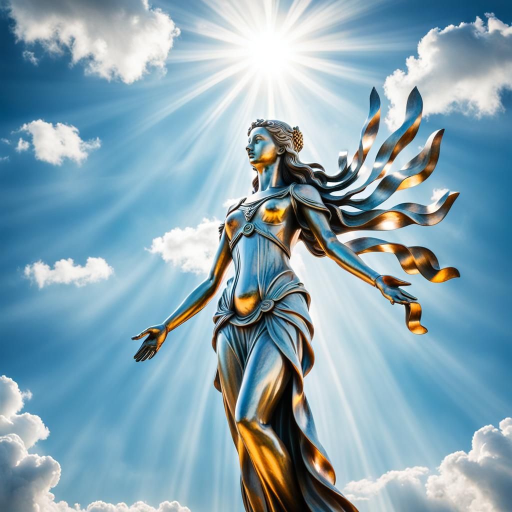 Metal Statue of Woman in Divine Light