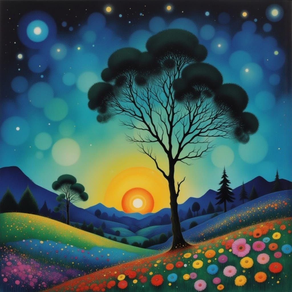 <lora:Flux - Painterly:1.0> <lora:DAYDREAM MEADOWS:1.0> (blo...