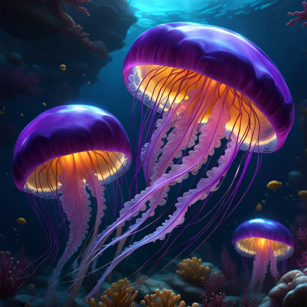 Fantasy Jellyfish in Deep Color, Hyperdetailed Art