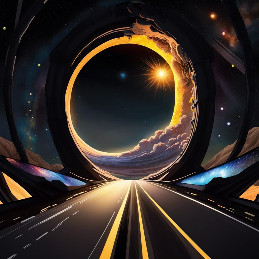 Jeep View of Highway in Space as Graffiti Art