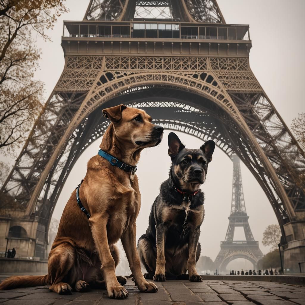 Dog at Eiffel Tower in Cinematic Style