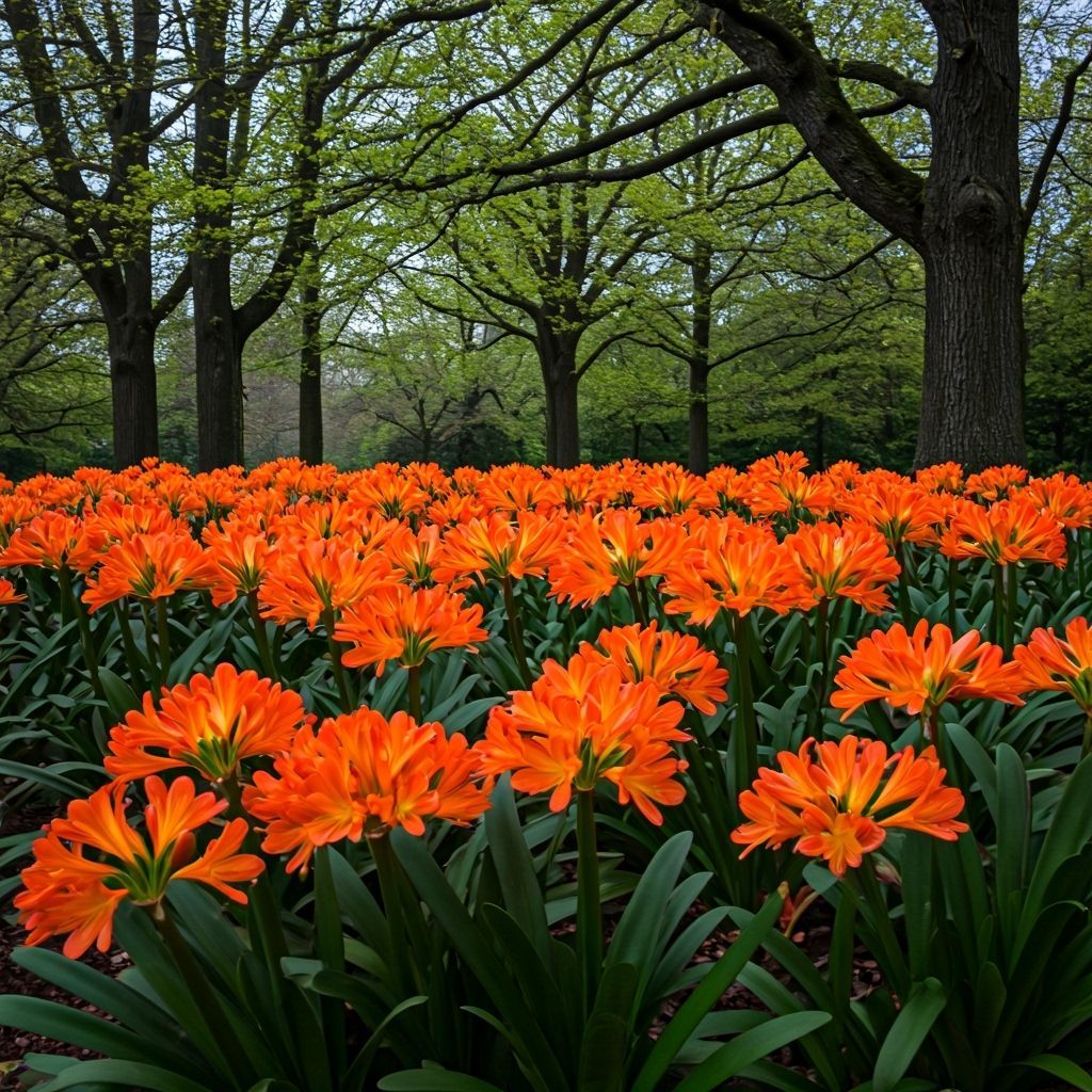 Orange Clivia Blooms in Spring Garden, Matte Painting
