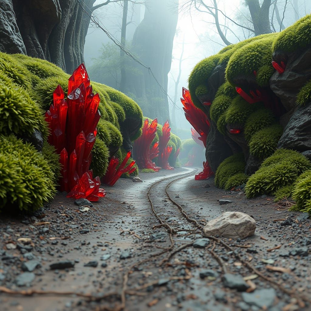 Red Pathway Obstructed by Crystal Formations