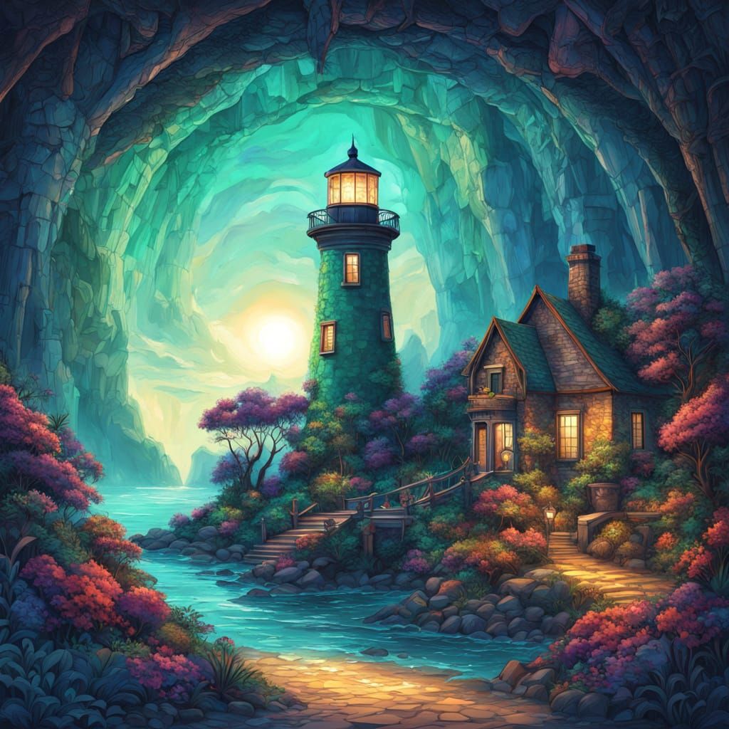 Emerald Cobalt Lighthouse in Fantasy Style