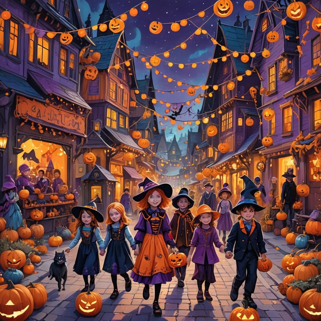 Halloween Street Scene in Fantastical Realism