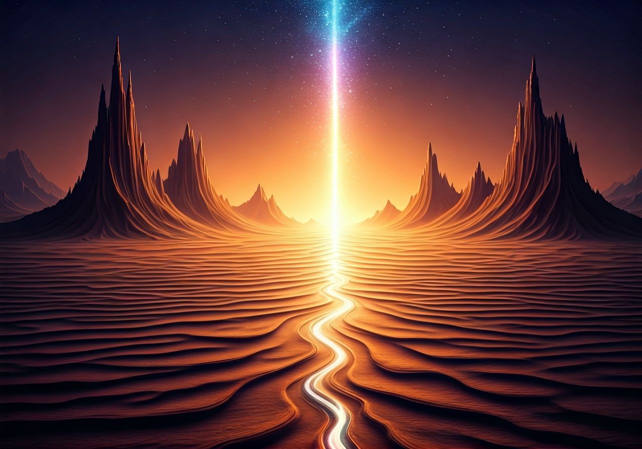 Ethereal Stardust Stream Melts Desert Landscape in Fantasy A...
