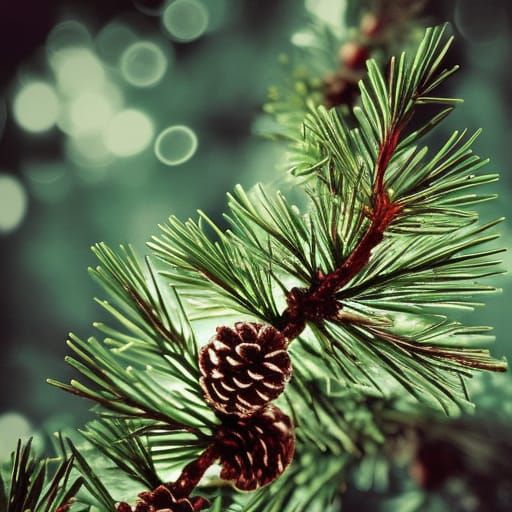 Hyperrealistic Pine Needles with Cosmic Energy