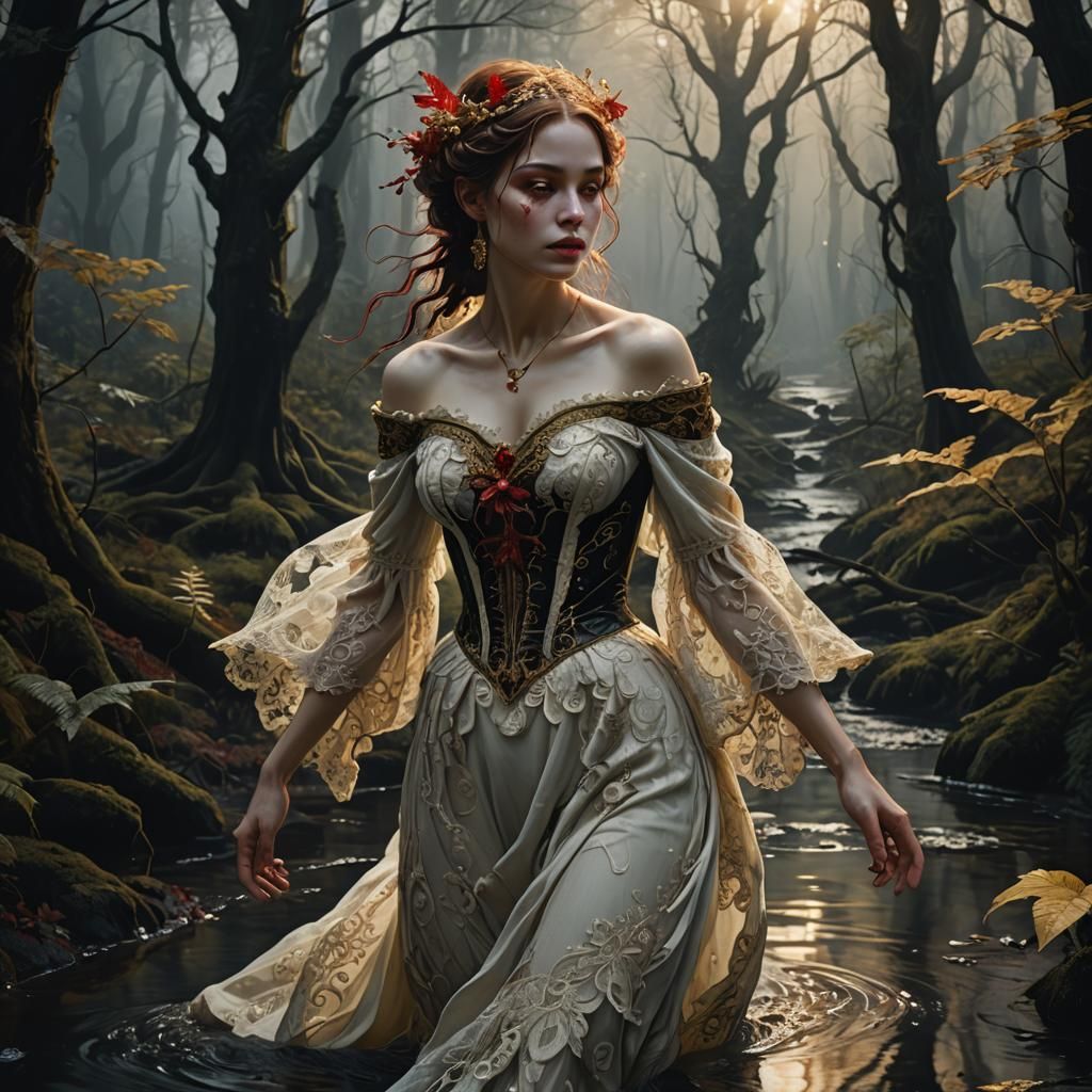 Baroque Woman in Forest: Fantasy Concept Art