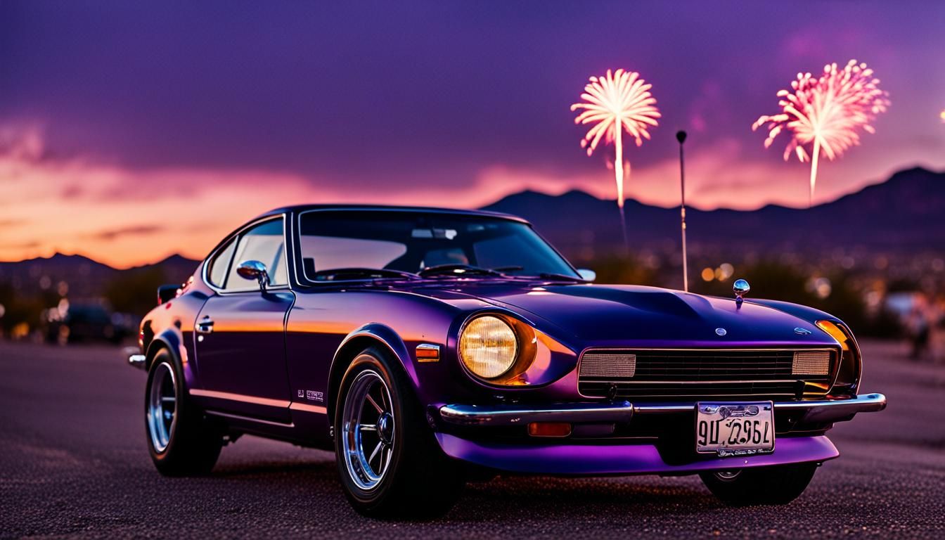 Purple Datsun 240Z at Sunset in El Paso