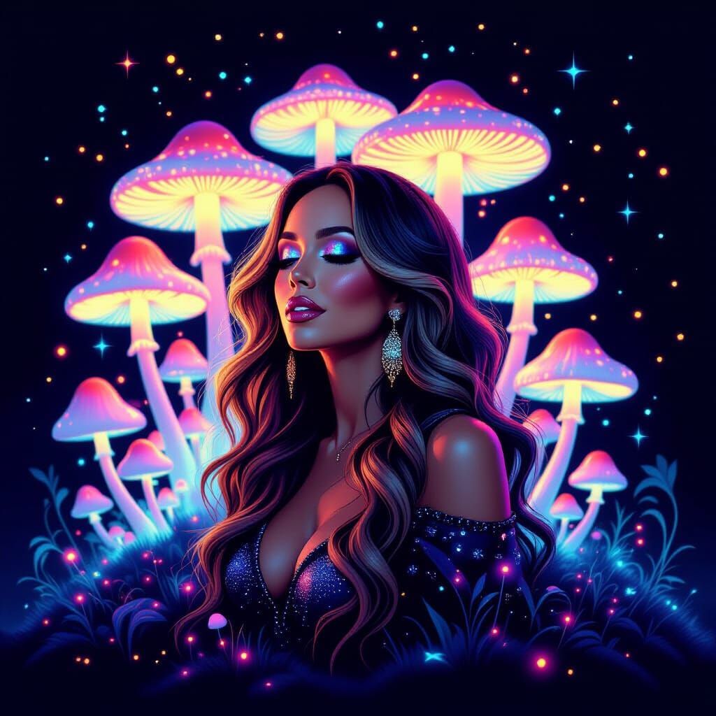 Mariah Carey Silhouette Formed by Bioluminescent Mushrooms