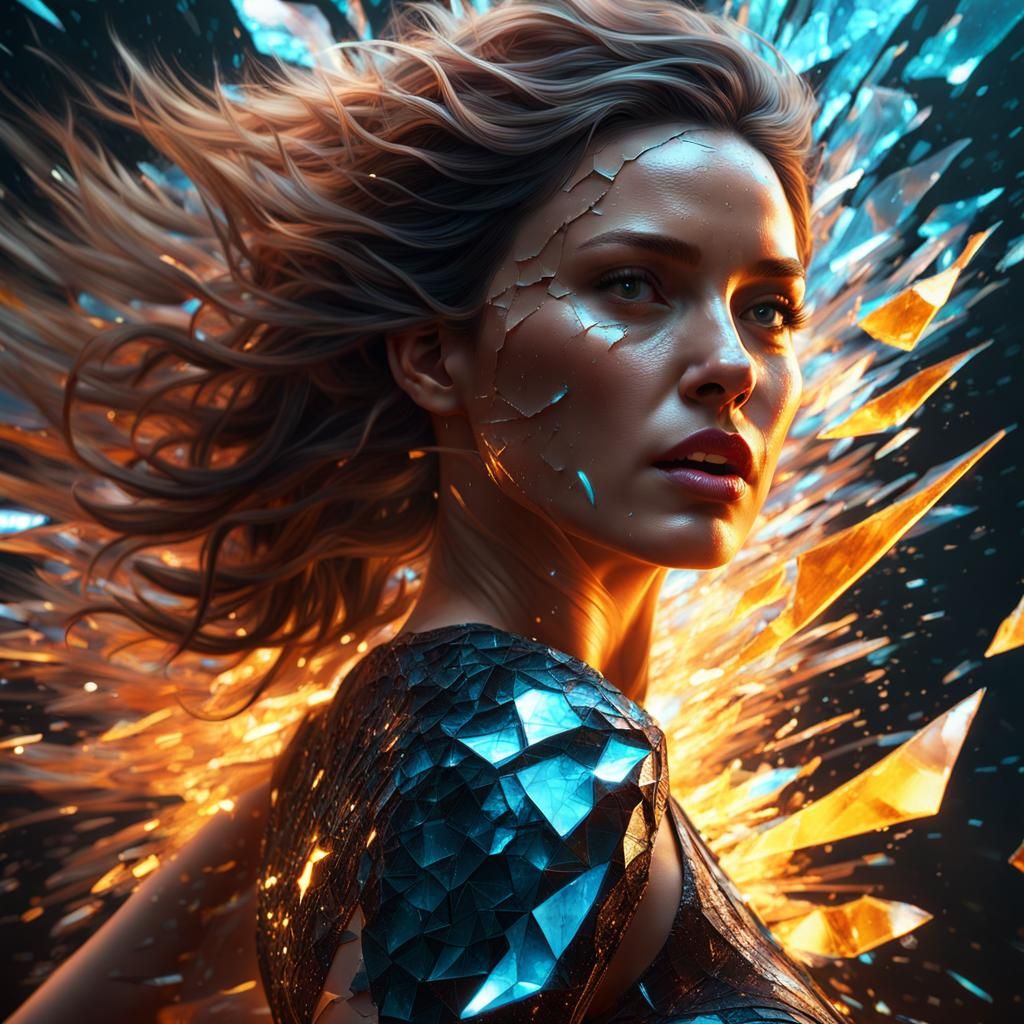Shattered Beauty: A Hyperrealistic Portrait in the Dark