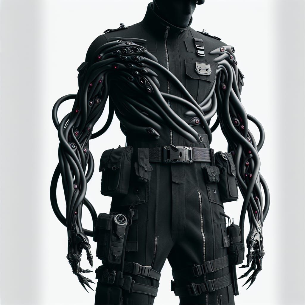 Cyberpunk Armored Humanoid with Glowing Serpents