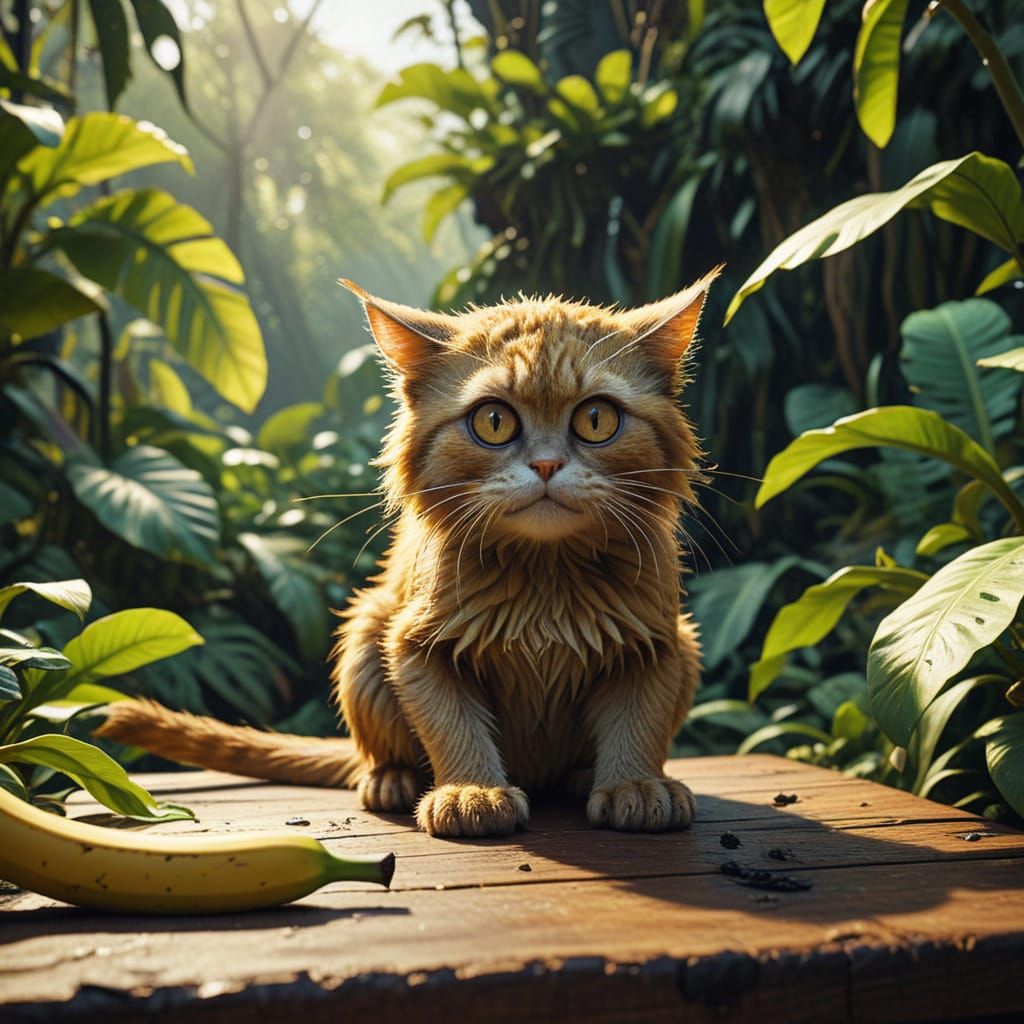 Feline-Banana Hybrid in Tropical Paradise