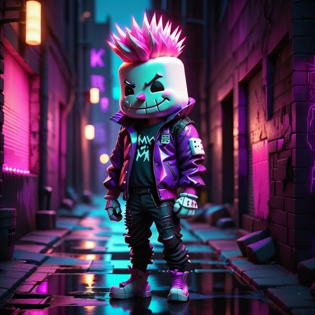 Neon Punk Marshmellowman in Low-Poly Style