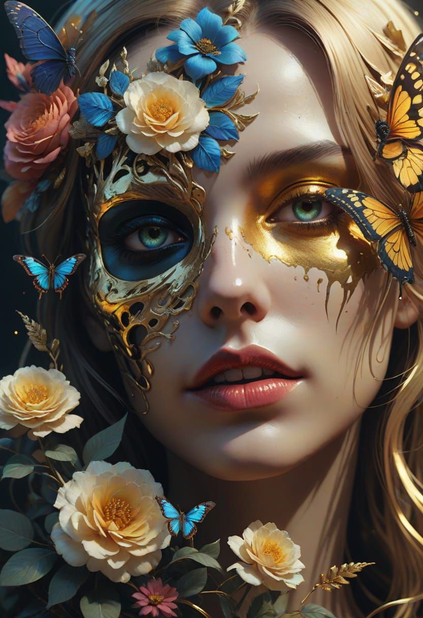 Surreal Goddess with Floral Skull