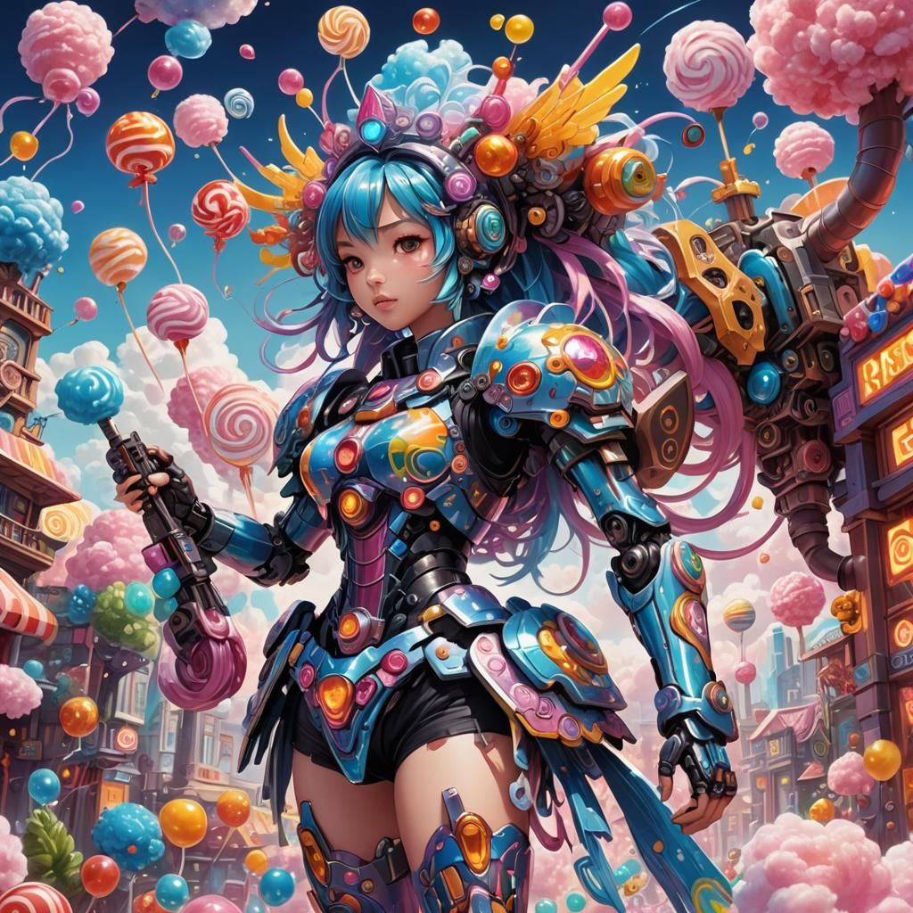 Mecha Girl in Candyland: Manga-Style Digital Art