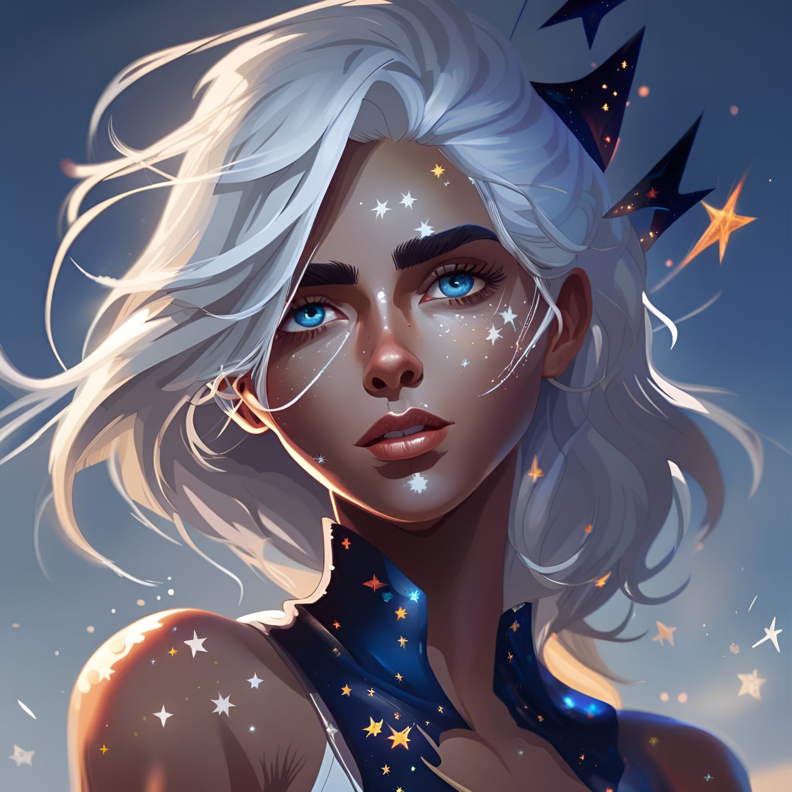 Hyperrealistic Star Girl with White Hair