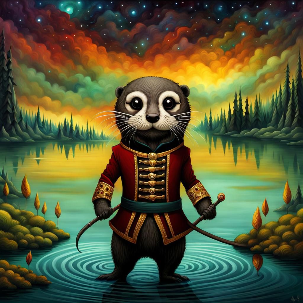 Battle Otter on Turbulent Lake in Fantasy World