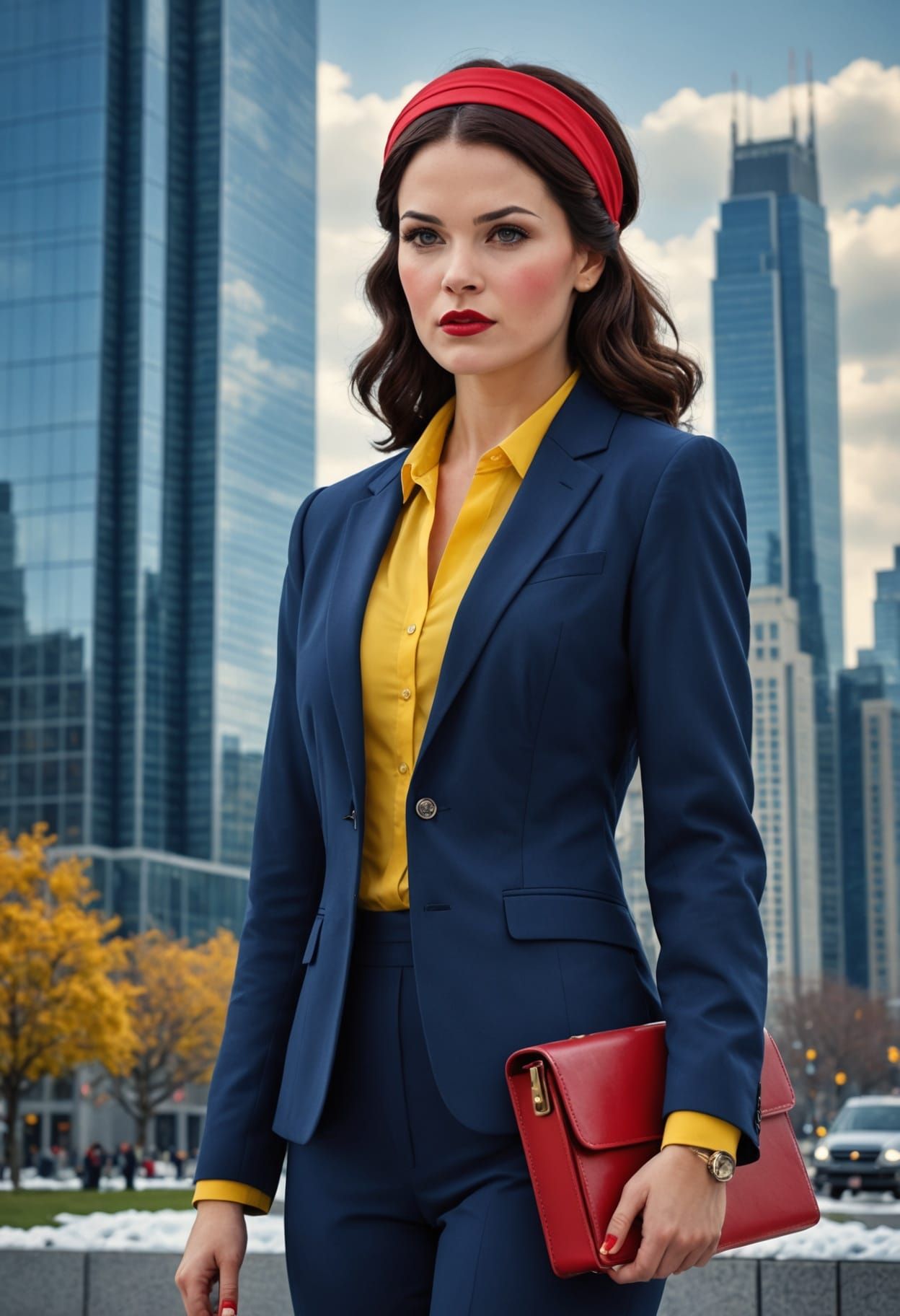 Glamorous Businesswoman in Modern Fairy Tale Setting