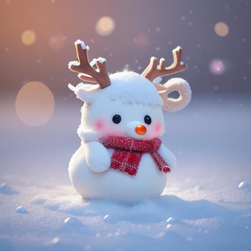 Kawaii Baby Rudolph in Winter Wonderland