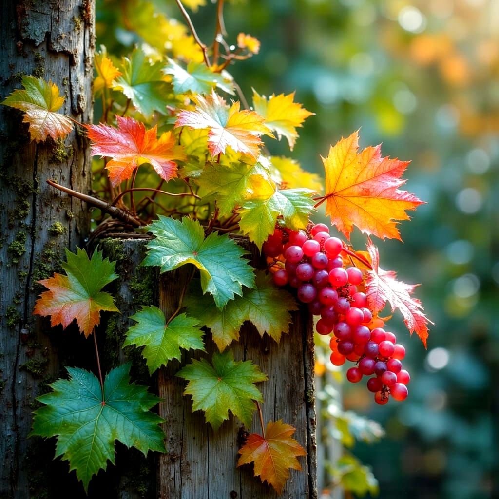 Autumn Grapevine in Hyperdetailed Close-Up