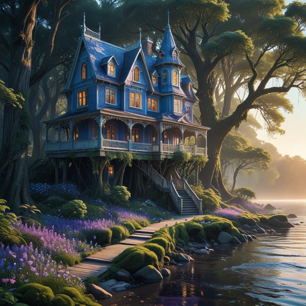 Ethereal Victorian Treehouse Mansion on a Flooded Beach