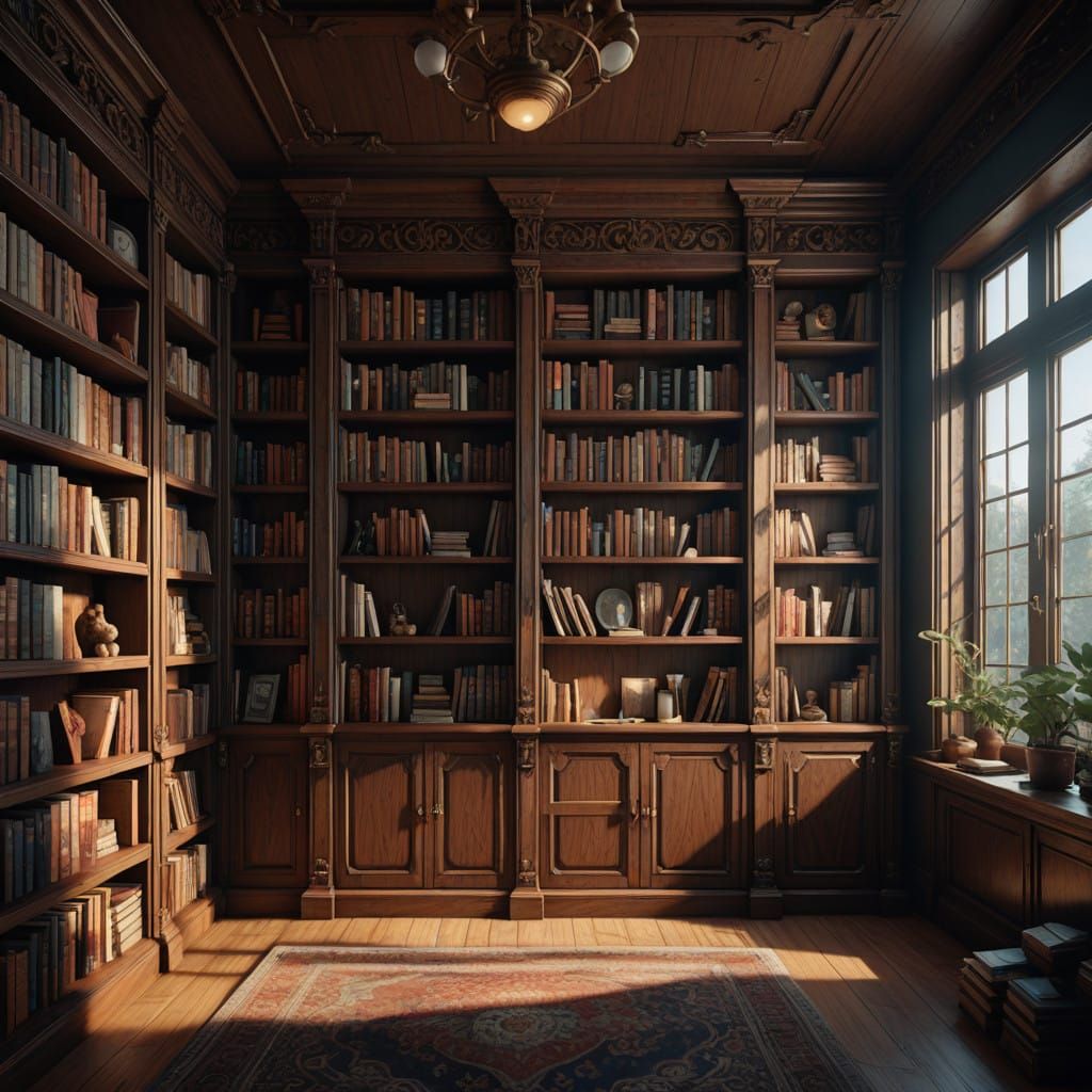 Ethereal Bookcase Reaches for the Sky in Matte Painting Styl...