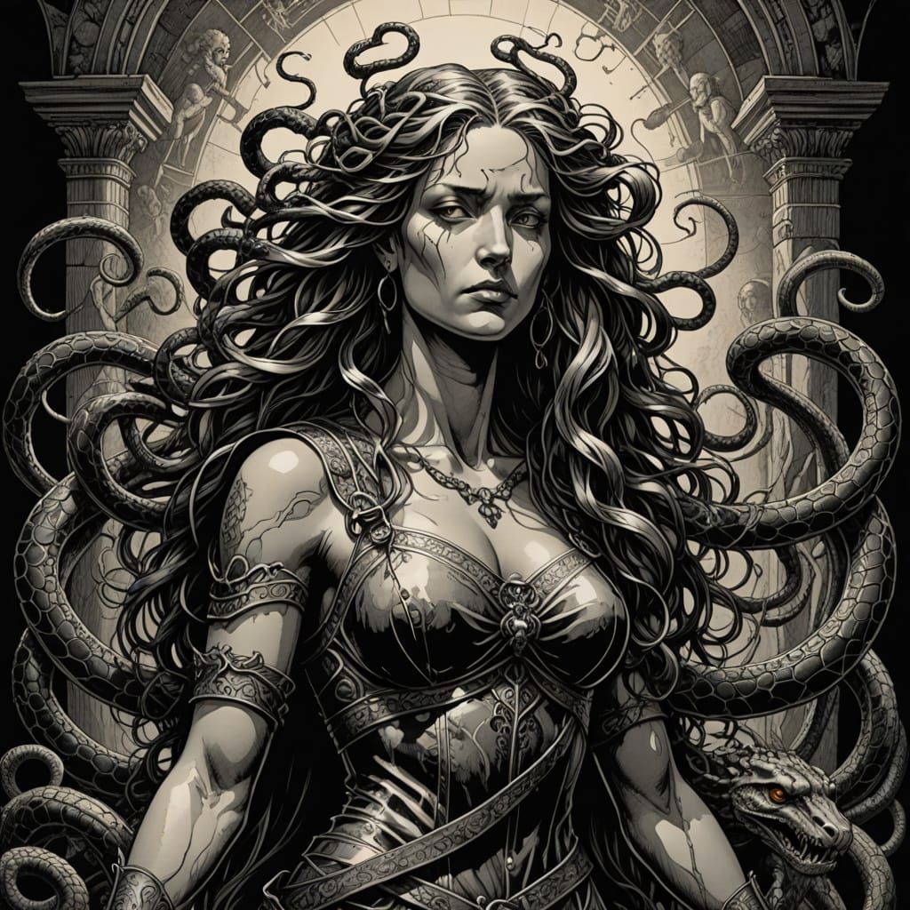 Medusa in Moody Chiaroscuro, Comic Book Cover Art