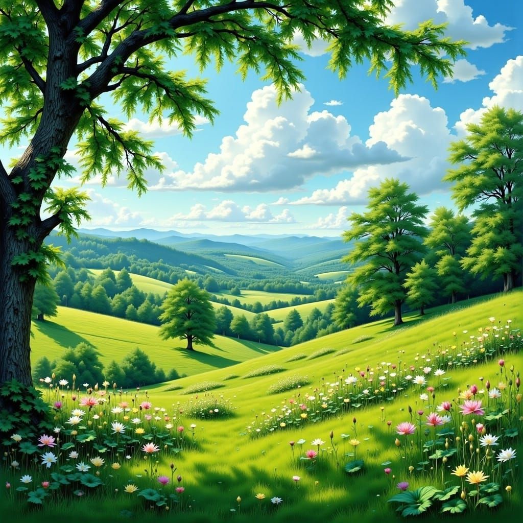 Lush Summer Landscape in Impressionistic Style