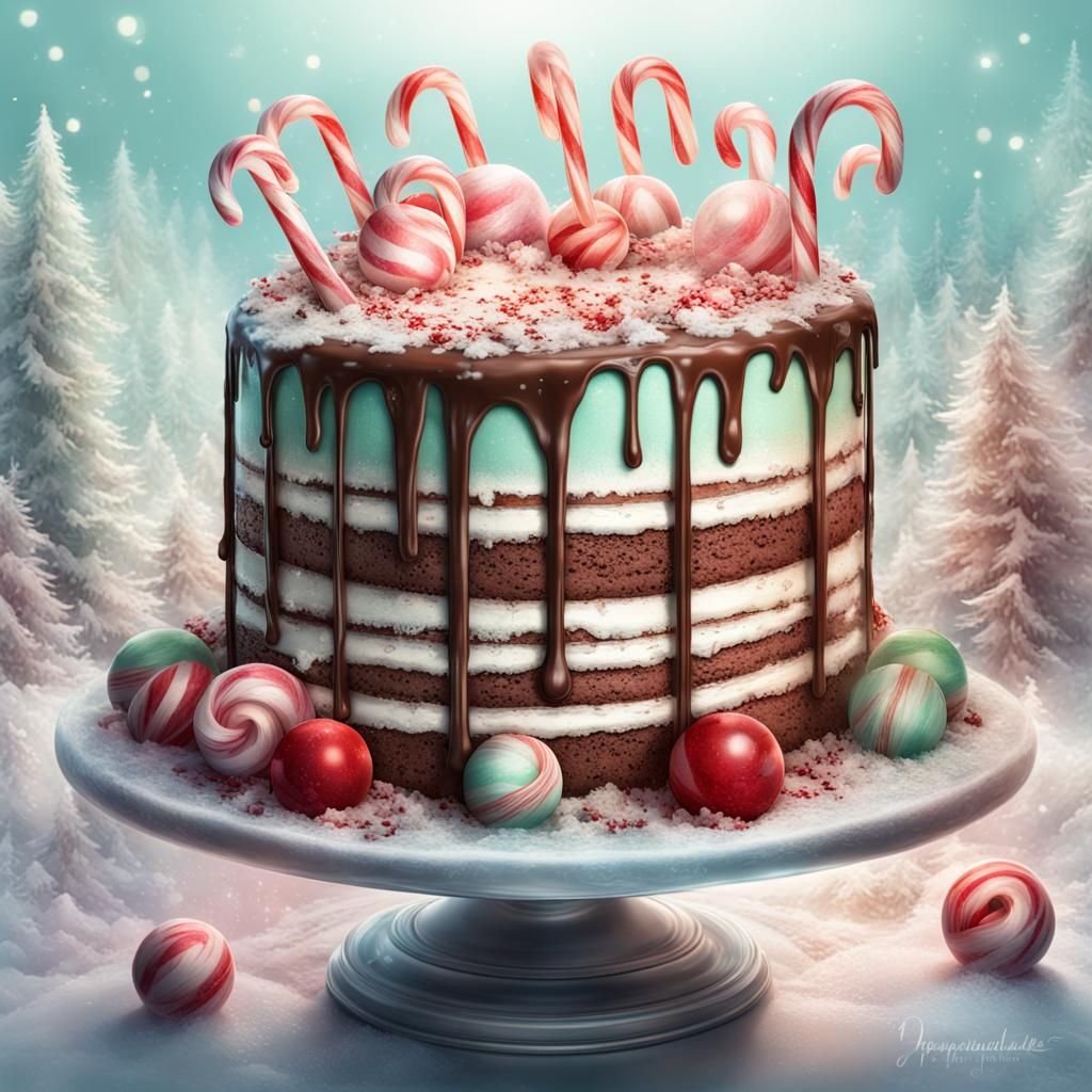 Peppermint Cake in Orb: Sparkling Storybook Illustration