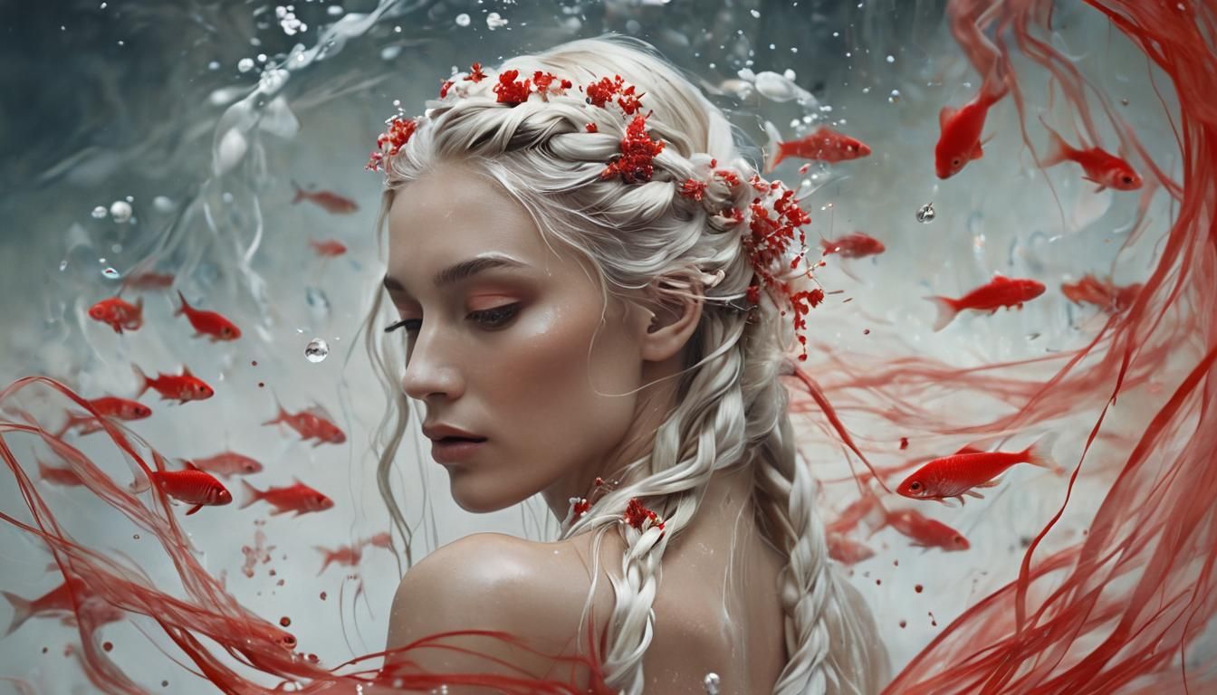 Surreal Blonde Woman Portrait in Dreamy Watercolors