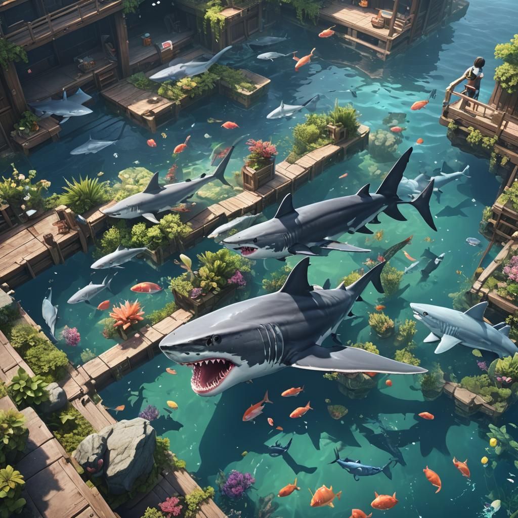 Detailed 3D Anime Shark World Concept Art
