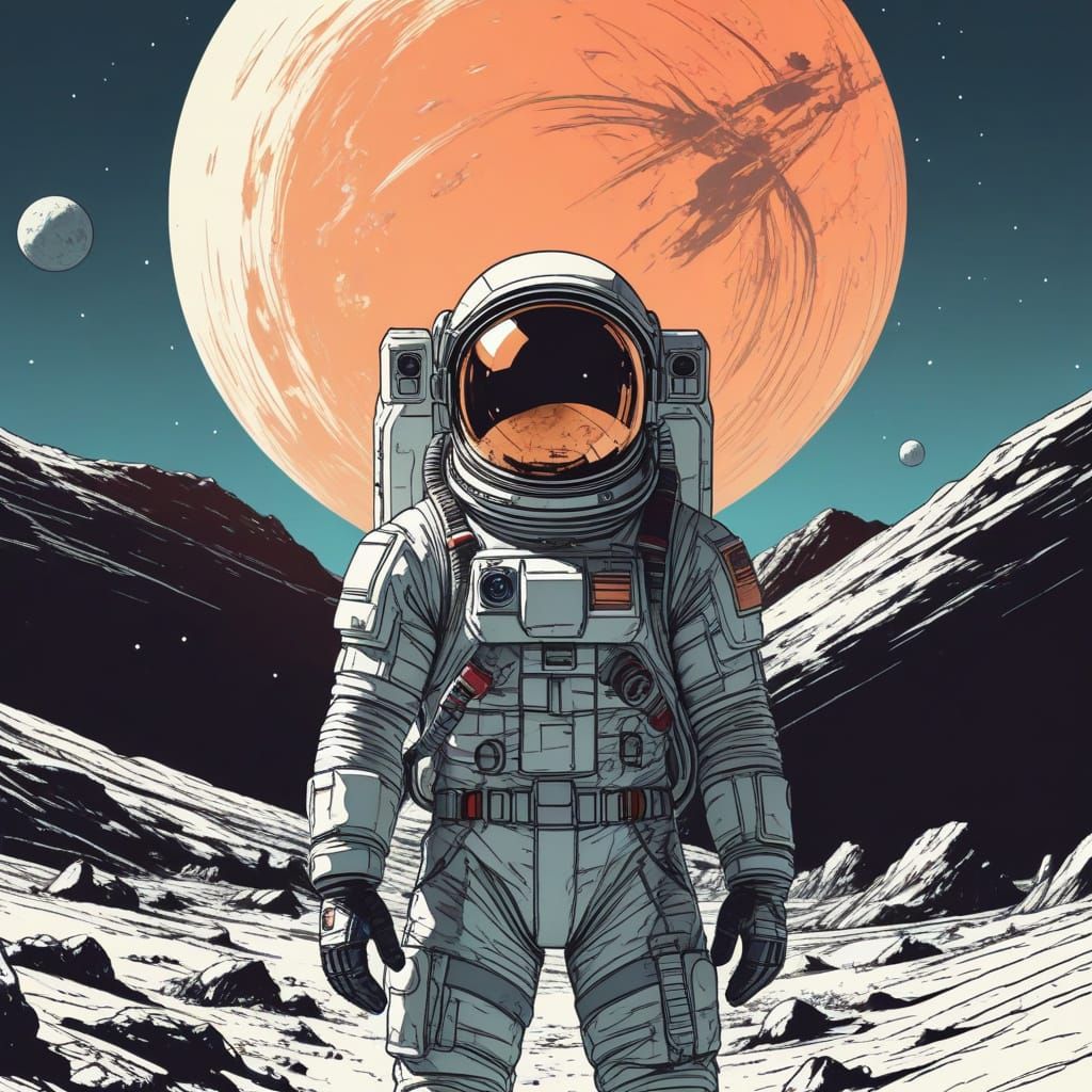 Astronaut on Planet in Manga Comic Book Style