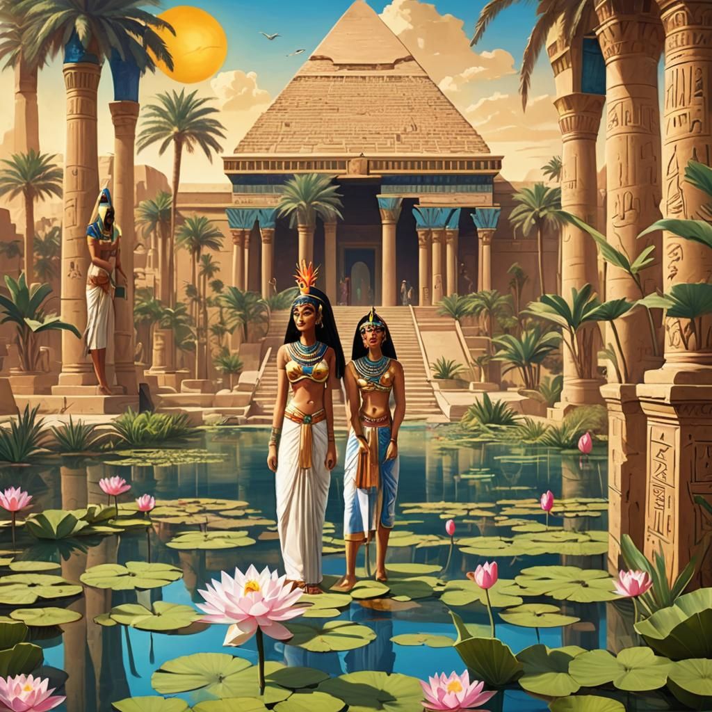 Egyptian Palace with Lotus Pond and Pyramid