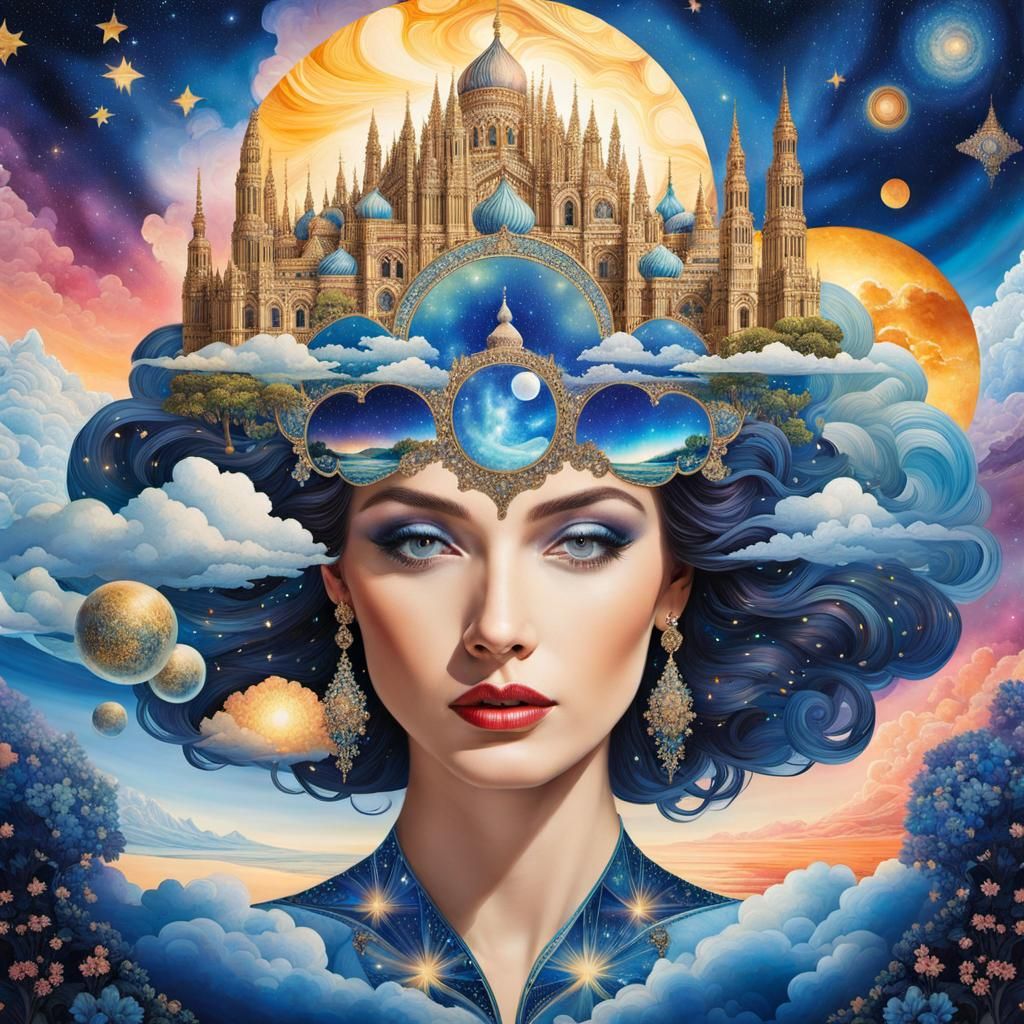 Stained Glass Galaxy: Surreal Illustration in Watercolor Ink