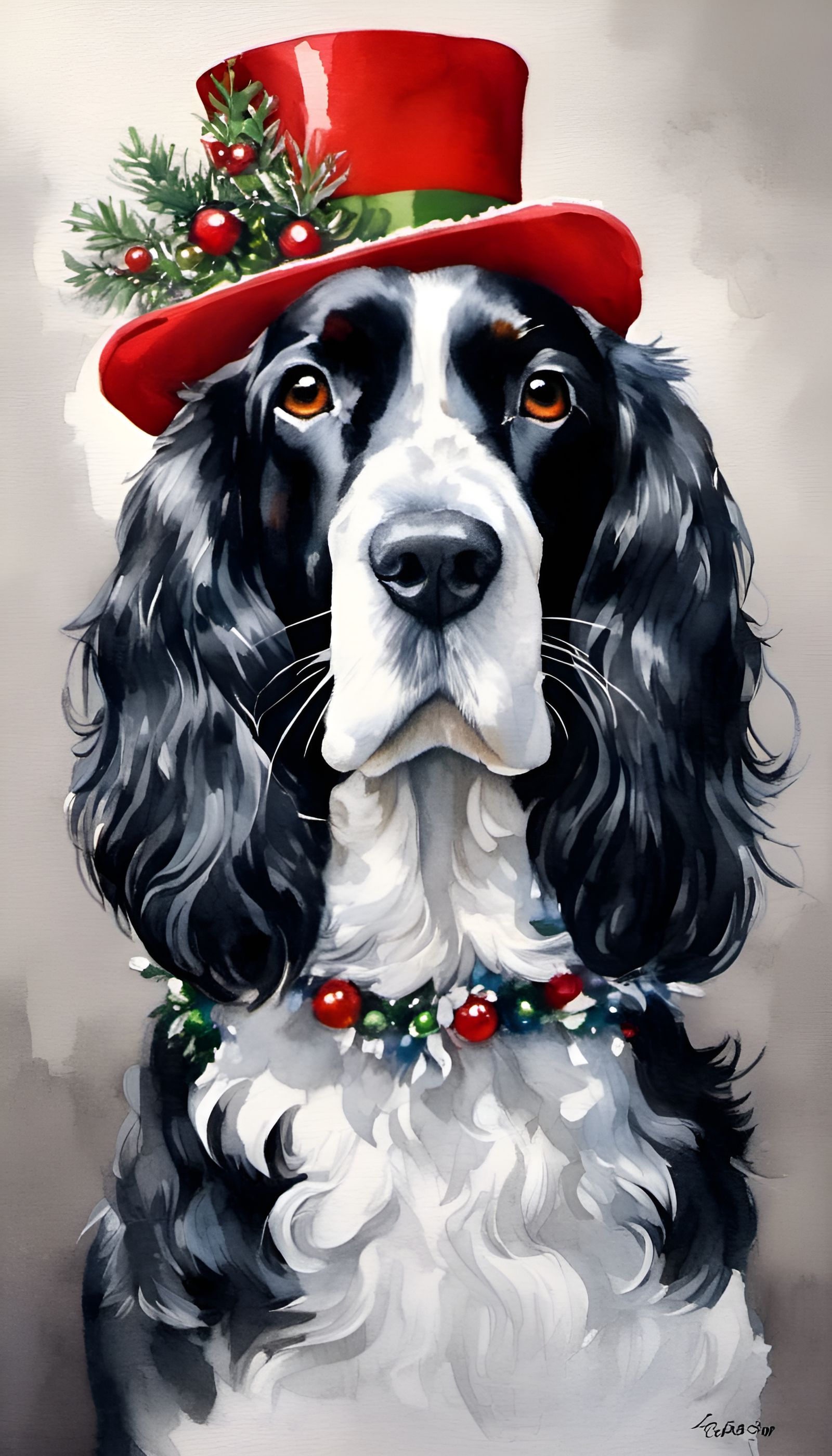 Festive Springer Spaniel in Watercolor Style for Christmas