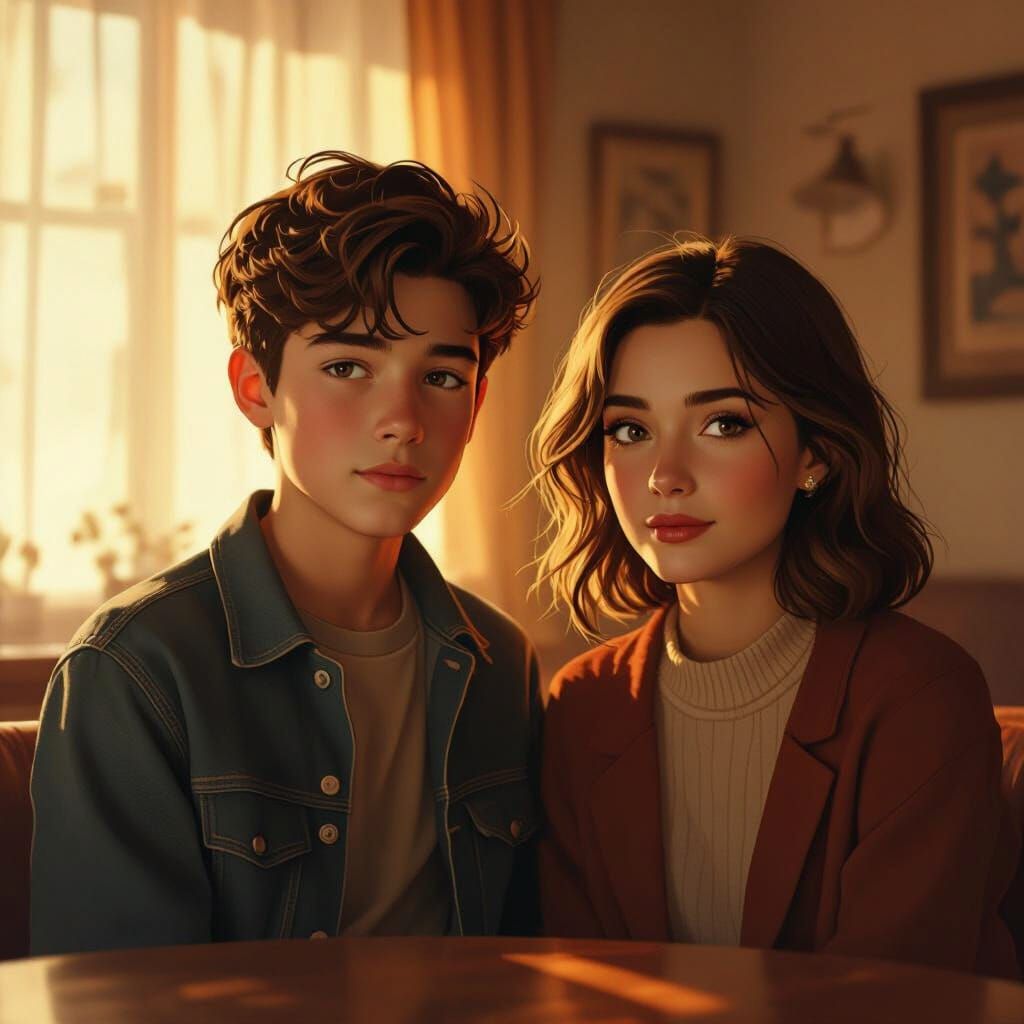 Boy and Woman in Cinematic Nostalgic Digital Art