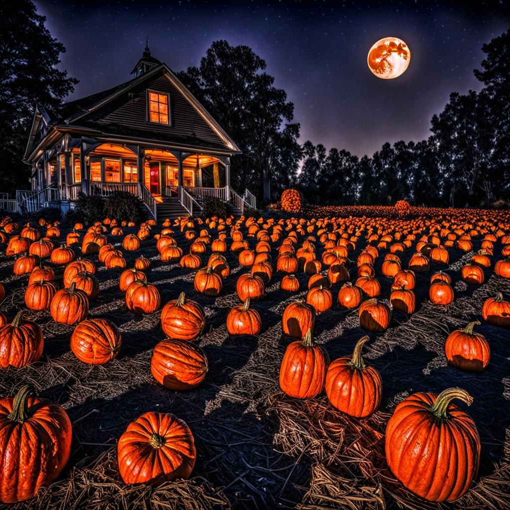 Hyperrealistic Great Pumpkin Rising at Midnight