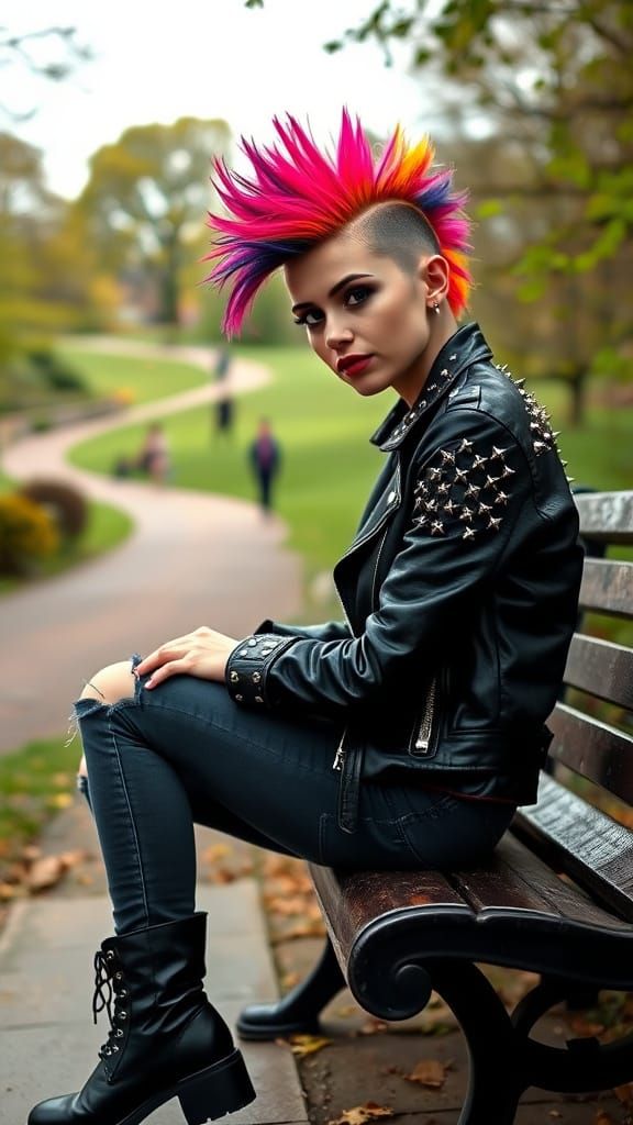 Vibrant Punk Woman Blends with Nature in Hyde Park