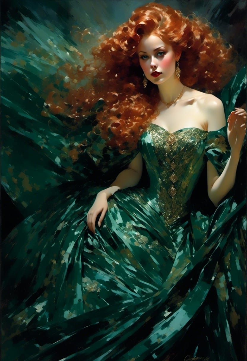 Fantasy Princess in Brocade Gown, Dreamy Vignette