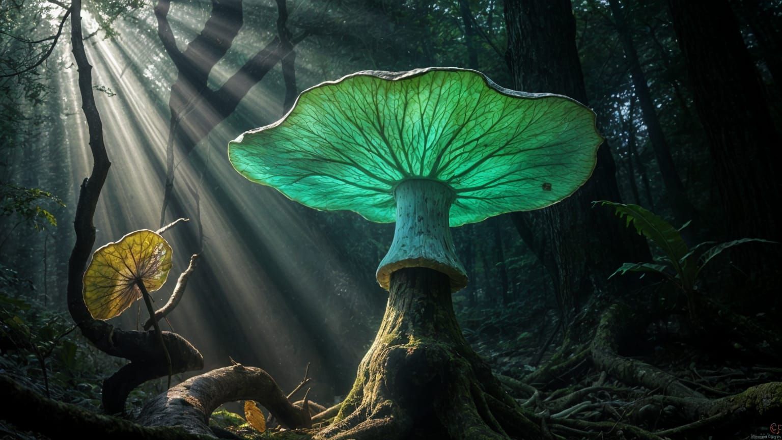 Enchanted Forest Path to a Giant Mushroom