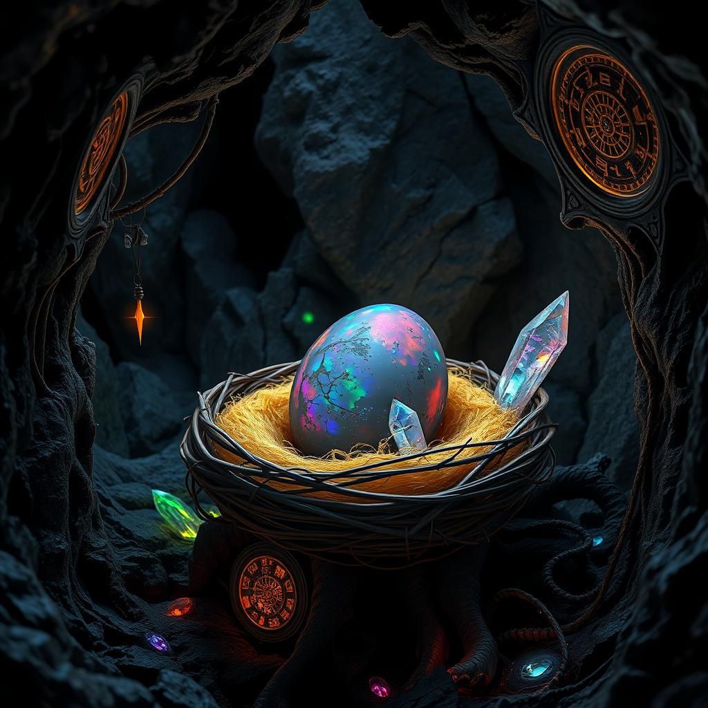 Opalescent Egg in Iridescent Crystal Cave, Astral Illustrati...