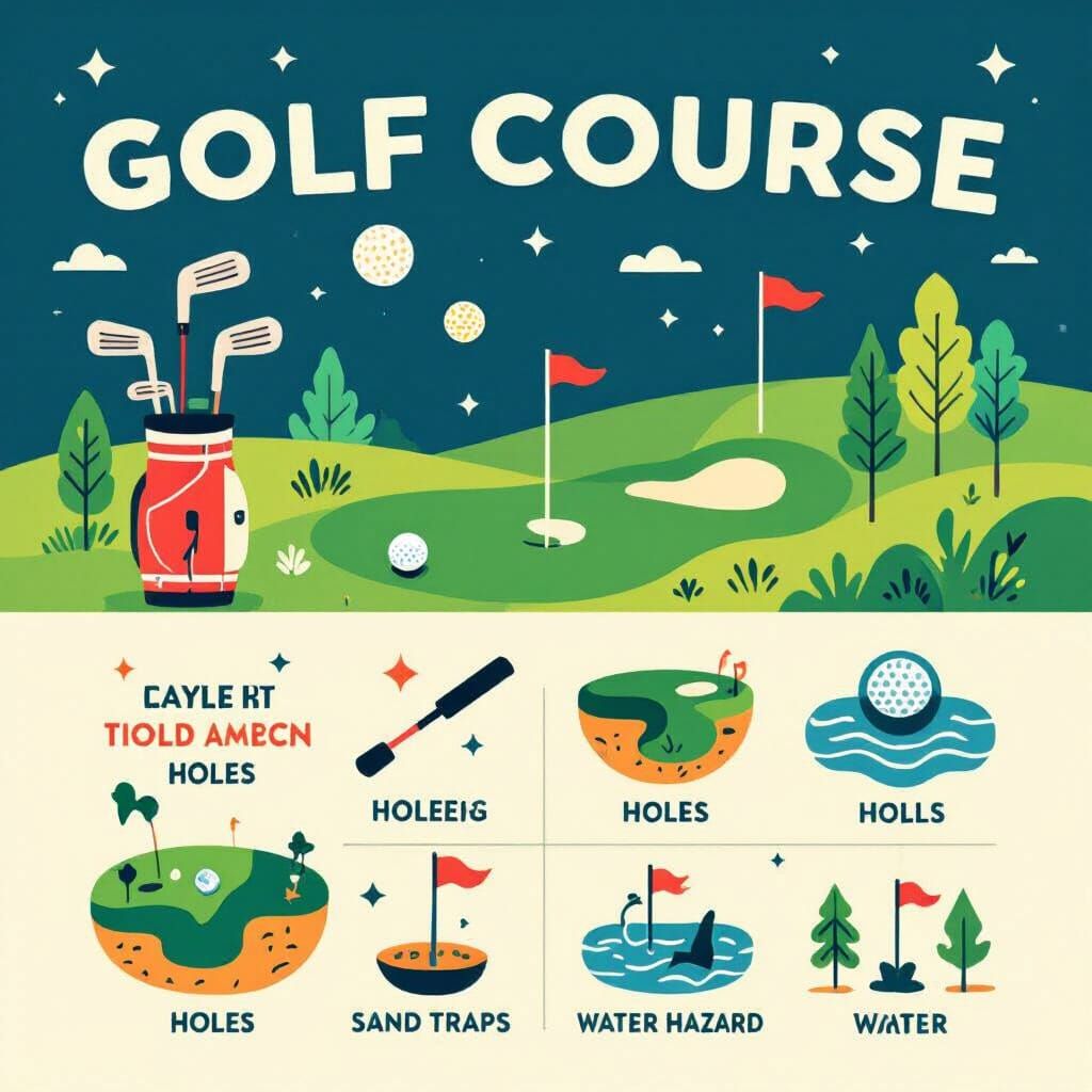 Playful Golf Course Infographic with Whimsical Illustrations